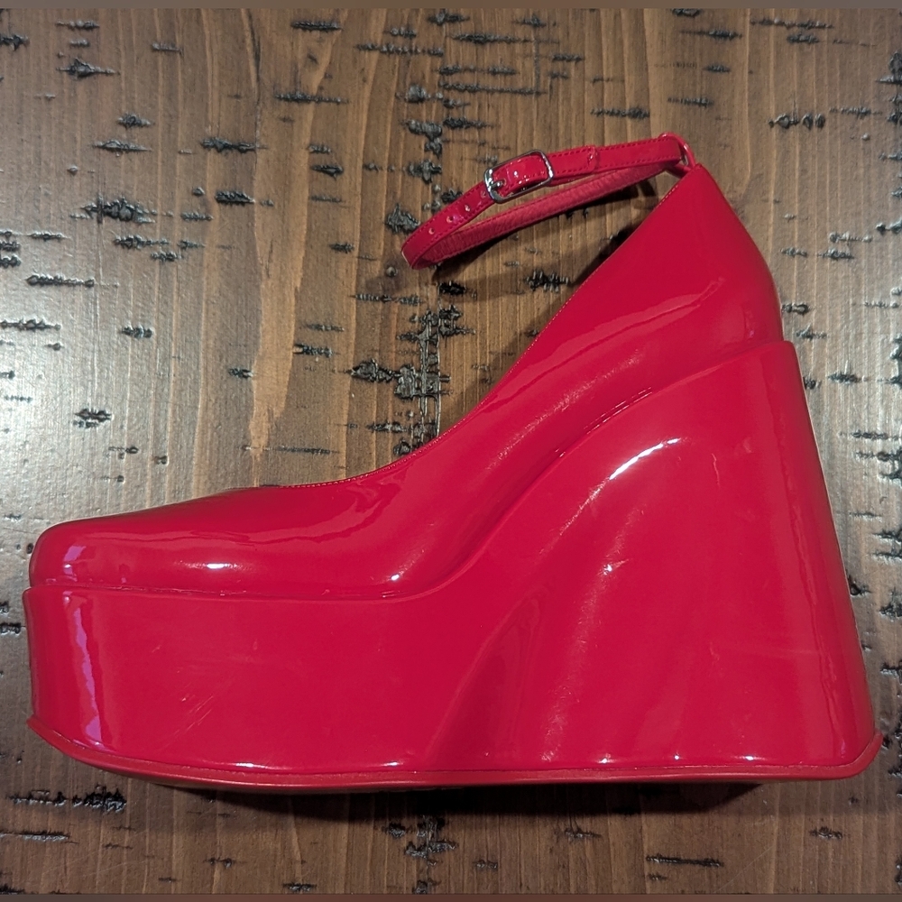 Jeffrey Campbell sz.7.5 Yazmin Wedge Platform Shoe In Red Patent - Picture 7 of 13